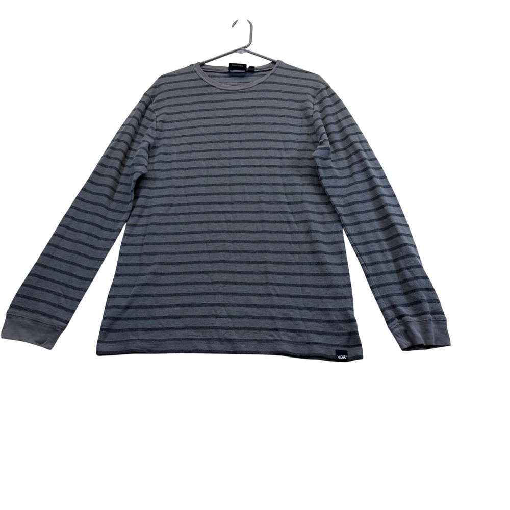 Vans Shirt Mens XL Gray Striped Long Sleeve Thermal Waffle Knit Skull RN96277